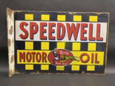 A rare Speedwell Motor Oil rectangular double sided enamel sign with hanging flange, in good