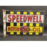 A rare Speedwell Motor Oil rectangular double sided enamel sign with hanging flange, in good