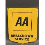 A small AA Breakdown Service enamel sign, possibly a later copy, 7 x 9".