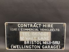 An unusual aluminium rectangular sign for Contract Hire (Car and Commercial Vehicles) Ltd,