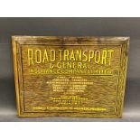 A Road Transport & General Insurance Company celluloid rectangular advertising sign, 17 3/4 x 13 3/