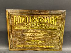 A Road Transport & General Insurance Company celluloid rectangular advertising sign, 17 3/4 x 13 3/