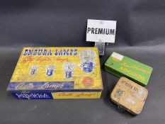 An Endura Lamps rectangular bulb tin, a John Bull repair outfit tin and one other etc.