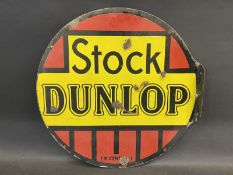 A French Stock Dunlop circular double sided enamel sign with hanging flange, 19 1/2" diameter.