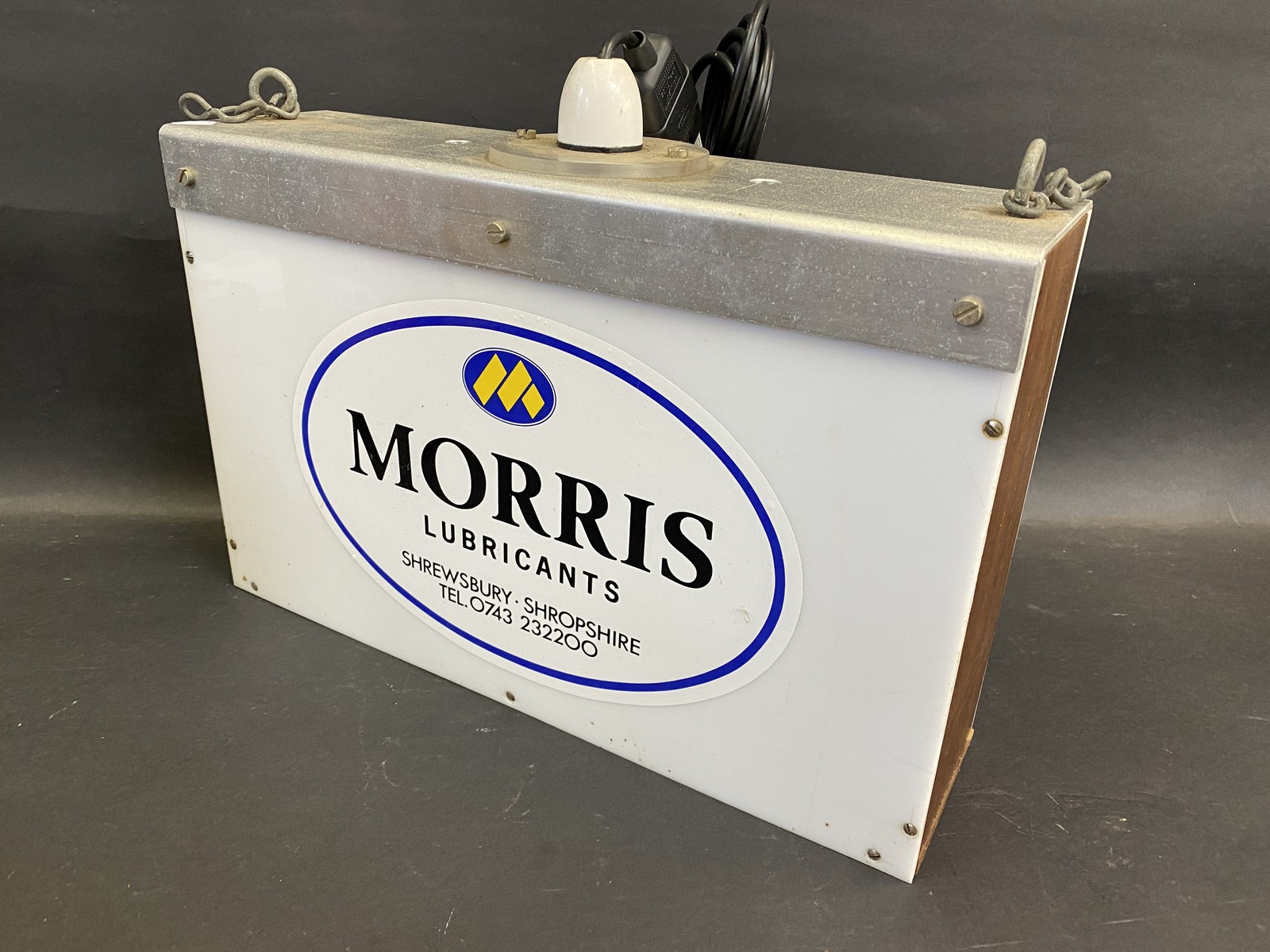 A home-made lightbox with Morris Lubricants and Golden Film decals attached, 15 x 10 x 4". - Image 2 of 2