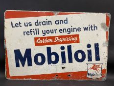 A Mobiloil 'Let us drain and refill your engine...' rectangular aluminium advertising sign, 36 x