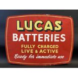 A Lucas Batteries hardwood advertising sign, 23 1/2 x 17 1/2".