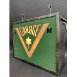 A circa 1940s double sided 'Garage' advertising hanging lightbox, metal cased with tin and plastic