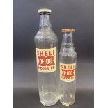A Shell X-100 Motor Oil quart bottle and a pint similar.