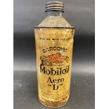 A Gargoyle Mobiloil Aero 'D' grade cylindrical quart can.