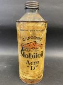 A Gargoyle Mobiloil Aero 'D' grade cylindrical quart can.