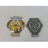 An AA Commercial badge, no. V200450 and an AA car badge no. IC06911.