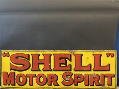 A Shell Motor Spirit enamel sign by Bruton of Edmonton, mounted on a board for strength, 54 x 18".