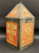 A rarely seen Thelson Motor Oil five gallon pyramid can.