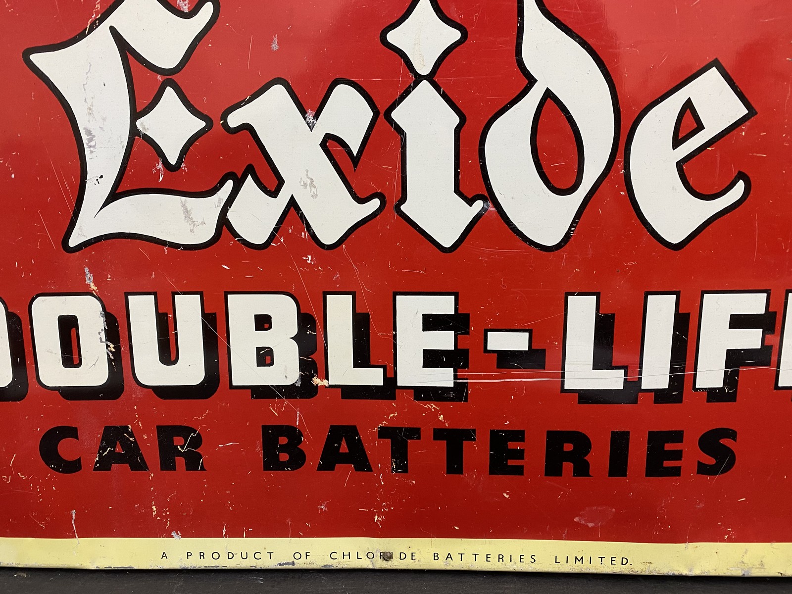 An Exide 'Double-Life' Car Batteries aluminium sign, mounted on board, 24 1/2 x 17". - Bild 3 aus 3