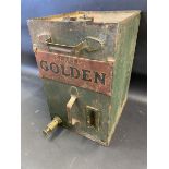 A Sealed Golden Shell motor oil cabinet tank.