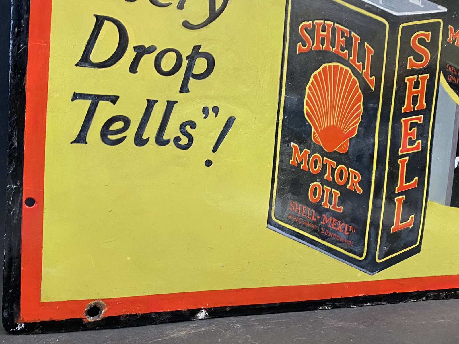 A Shell Lubricating Oils 'Every Drop Tells!' pictorial enamel sign, restored, 24 x 36". - Image 5 of 6