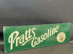 A Pratts Gasoline embossed aluminium advertising sign, 'Commercial users 10d per gallon', 36 x 12".
