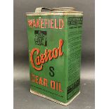 A Wakefield Castrol Gear Oil rectangular gallon can with inner cap seal still intact.