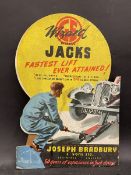 A Wizard Hydraulic Jacks by Joseph Bradbury & Sons Ltd. pictorial showcard depicting a Rover being