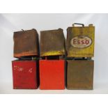 Six 2 gallon petrol cans including Shell and Esso.