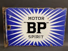 A BP Motor Spirit 'Irish Flash' double sided enamel sign with hanging flange, dated September