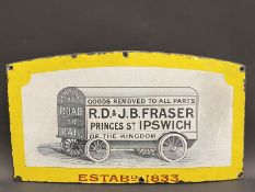A small pictorial enamel sign advertising Fraser's of Ipswich, excellent condition, possibly trimmed