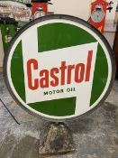 A large Castrol Motor Oil circular double sided aluminium advertising sign in original hoop frame