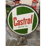 A large Castrol Motor Oil circular double sided aluminium advertising sign in original hoop frame