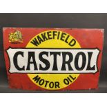 A Wakefield Castrol Motor Oil rectangular enamel sign by Stocal of Burton, large area of older