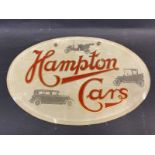 A rare Hampton Cars oval glass advertisig sign on hanging chains, unusually promoting a Ford Model T