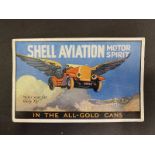 A rare Shell Aviation Motor Spirit 'in the all-gold cans' pictorial postcard, postally used with