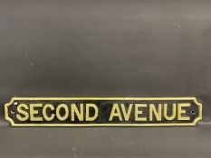 A cast metal street sign for 'Second Avenue', by repute this was cast by Rolls Royce and fitted at
