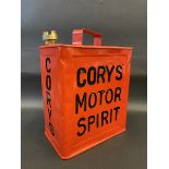 A Cory's Motor Spirit two gallon petrol can by Valor, dated October 1930.