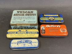 A Vulcan repair outfit tin and four others including Palmer and Halfords.