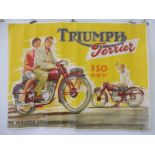 A rare Triumph Terrier motorcycle pictorial poster depicting a 150 ohv Terrier, 39 x 28 1/2".