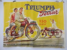 A rare Triumph Terrier motorcycle pictorial poster depicting a 150 ohv Terrier, 39 x 28 1/2".