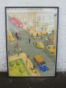 A highly pictorial Esso branded advertising teaching aid, German, 34 1/2 x 47 3/4".