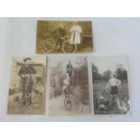 Early Cycling and Bicycles - four early postcards, one of an unusual very high, 'skywalker' style