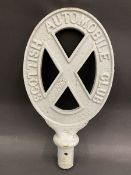 A Scottish Automobile Club cast iron post mounted sign, 17 1/2" high.