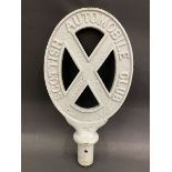 A Scottish Automobile Club cast iron post mounted sign, 17 1/2" high.