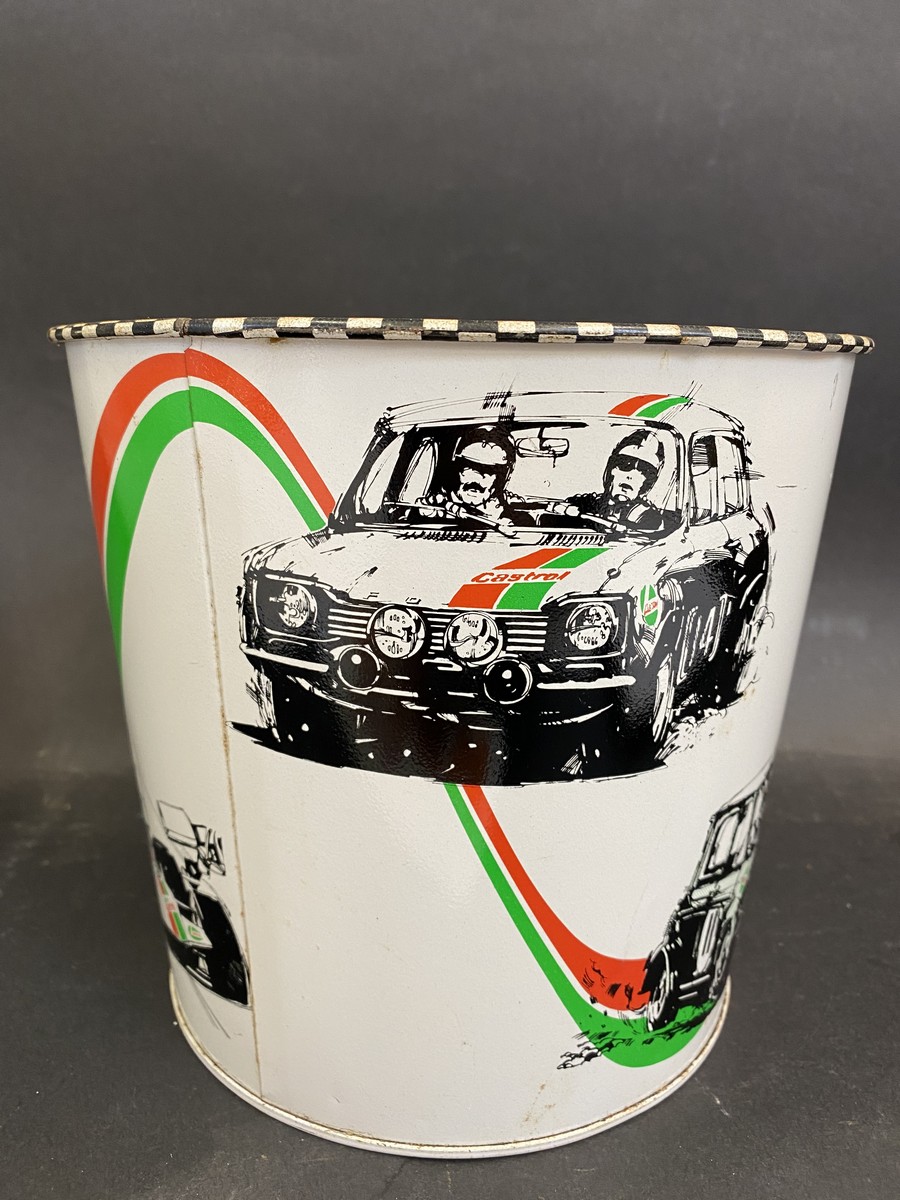 A waste paper bin decorated with various aspects of motor sport, 7" high. - Image 2 of 4