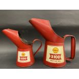 A Shell X-100 Motor Oil pint measure and matching half pint measure, both in very good condition and