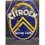 A French Citroen Motor Cars double sided enamel sign unusually with English wording, 29 3/4 x 43".