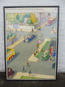 A highly pictorial Esso branded advertising teaching aid, German, 34 1/2 x 47 3/4".