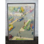 A highly pictorial Esso branded advertising teaching aid, German, 34 1/2 x 47 3/4".