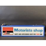 A Unipart Motorists Shop rectangular double sided lightbox, 36 1/4" w x 9" h x 5"d.