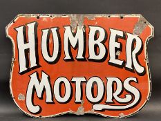 An early Humber Motors shaped single sided enamel sign by Patent Enamel, 24 x 18".