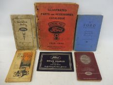 Six Ford related volumes including 1939-40 parts list, ambulance handbook etc.