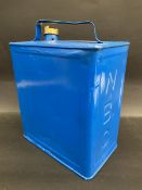 An N.B.C. two gallon petrol can, restored with plain brass cap, indistinctly dated to the handle,